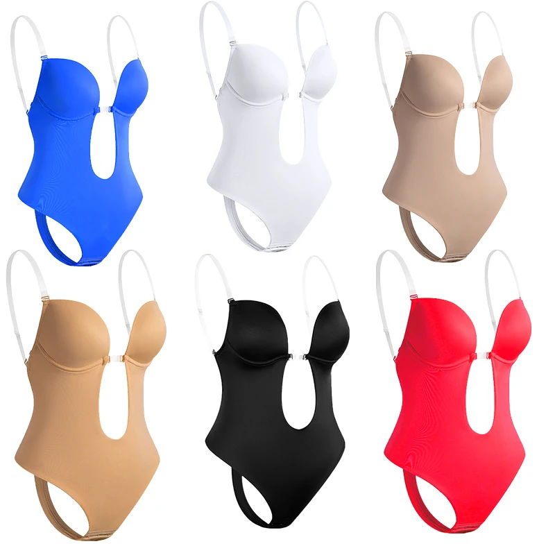 Bodysuit Shapewear Deep V-Neck Body Backless Clear Strap Padded Push Up Woman Corset Wedding