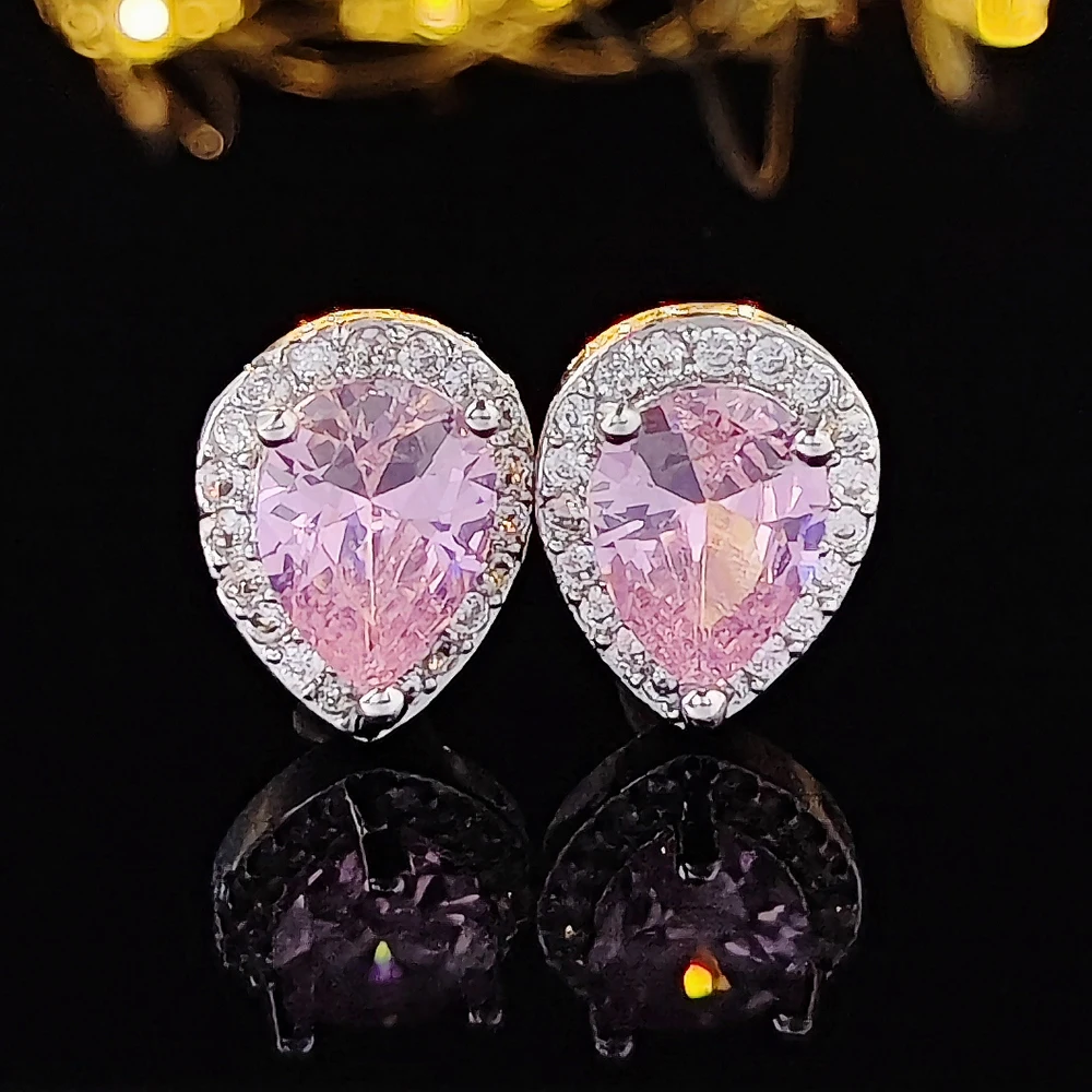 2pcs Pack Real silver color bride pear zircon jewelry set Engagement ring stud earring for Wedding christmas gift J1473