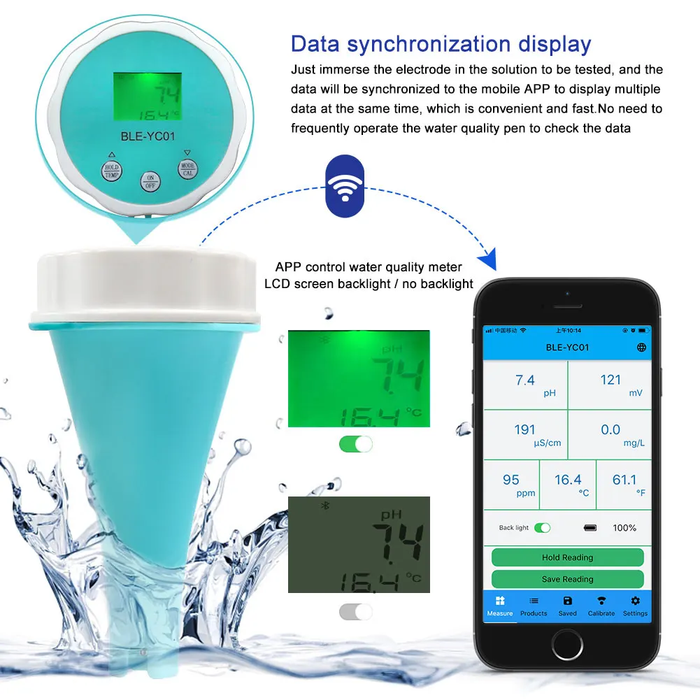 6 in 1 Water Quality Test Meter APP Online Monitor PH CL TDS EC ORP TEMP Tester BT Digital Chlorine ORP EC TDS Temp PH Meter