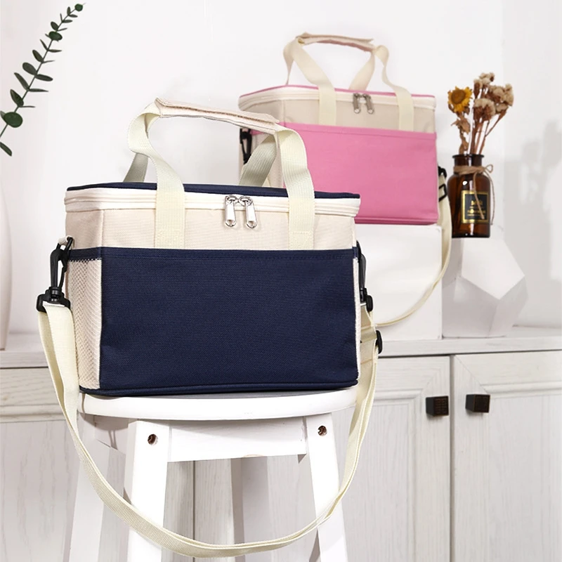 BYMONDY Oxford Cloth Insulated Lunch Cooler Bag Collapsible Leakproof Lunch Bags with Adjustable Shoulder Strap Thermal Lunchbox