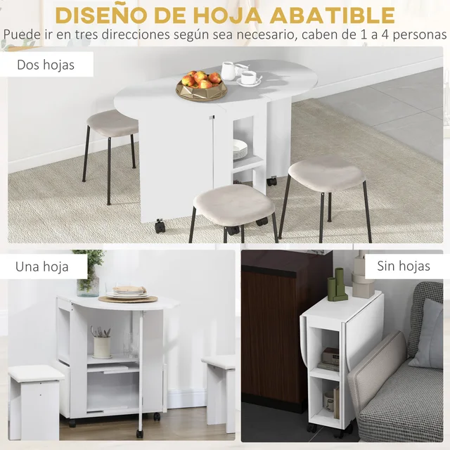 HOMCOM tavolo da pranzo pieghevole con ruote carico 80 kg 120x60x77 cm bianco 4