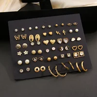40 Pcs Gold Color Earring Set for Women Vintage Butterfly Heart Pearl Crystal Stud Earrings Korean 2025 New Simple Jewelry Gifts 2