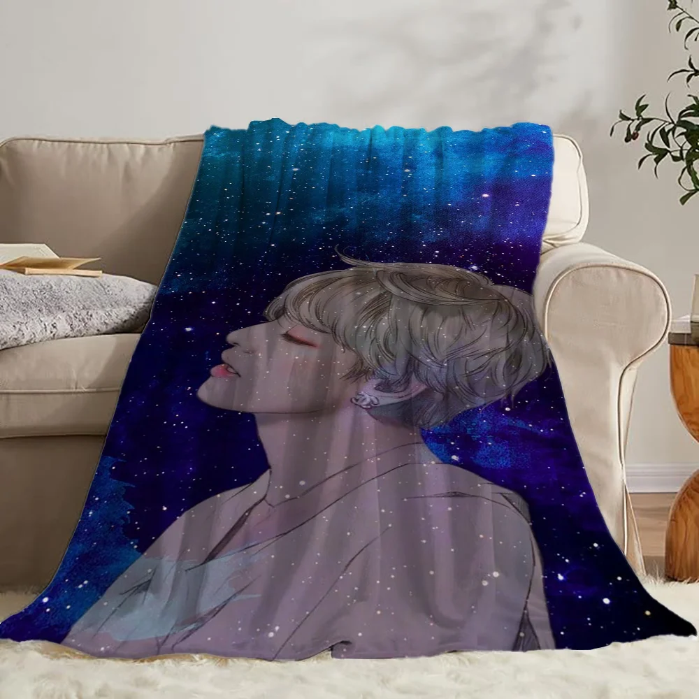 Microfiber Blanket Bed BTS V Fanart Thin Wadding Blanket for Sofa Decoration Warm Blankets for Cold Luxury Blankets King Size 3