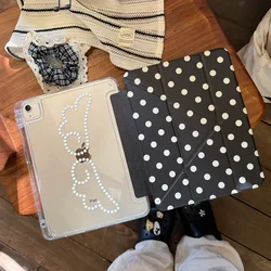 White Polka Dot Wing iPad Case with Pen Holder and Smart Y Folded Edge Design - IPadAir3 10.5in (C)