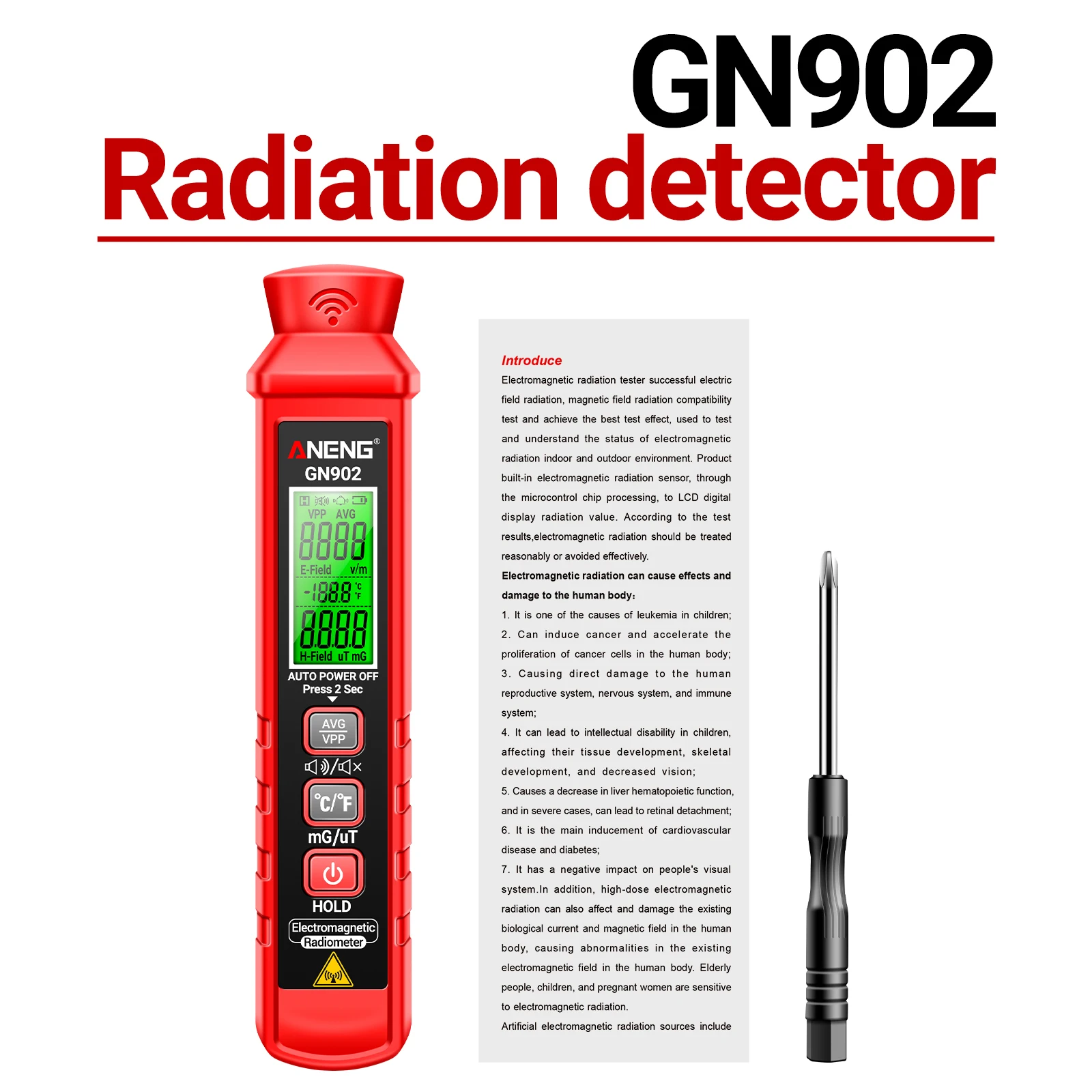 Compre Aneng GN902 Detector de Radiación LCD LCD Pantalla Digital  Retroiluminada Medidor de Radiación Electromagnética Probador en China