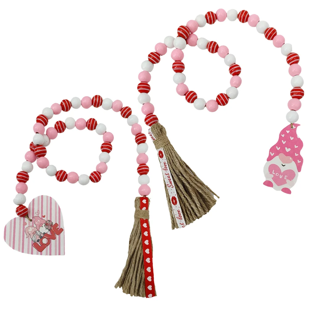 

2pcs Valentine's Day Wood Bead Garland Rope Tassel Rustic Hanging Decor