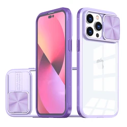 Clear Shockproof Slide Camera Lens Protection Case with Soft Bumper & Hard PC Cover - iPhone SE3 2022 (Purple)