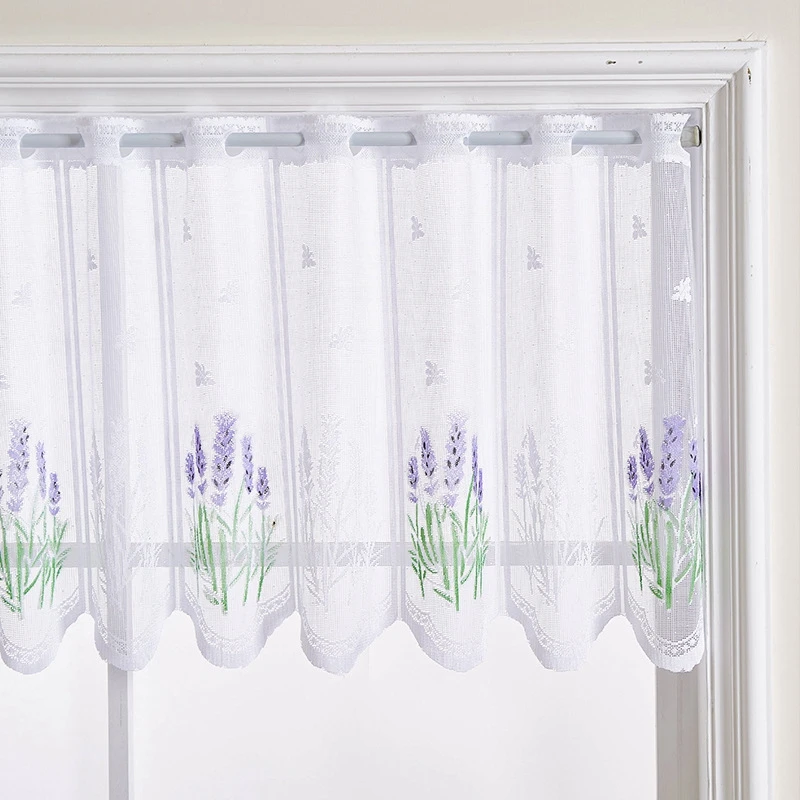 White Lavender Spray Flower Short Curtains, Living Room Bedroom Window Decorative Curtains, Kitchen Cabinet Blocking 6