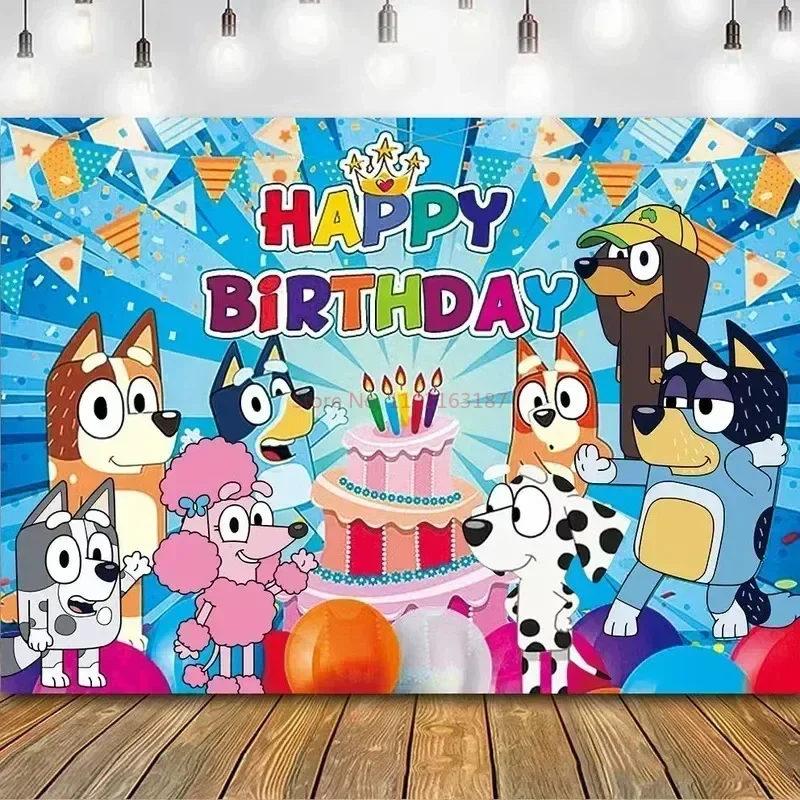 

Фон для дня рождения с изображением лосят Bluey, 210x180 см