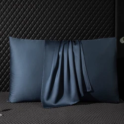 Luxurious 100% Natural Mulberry Silk Pillowcase - High-End Solid Color Envelope Design - 65x65cm 2pcs (Dark Blue)