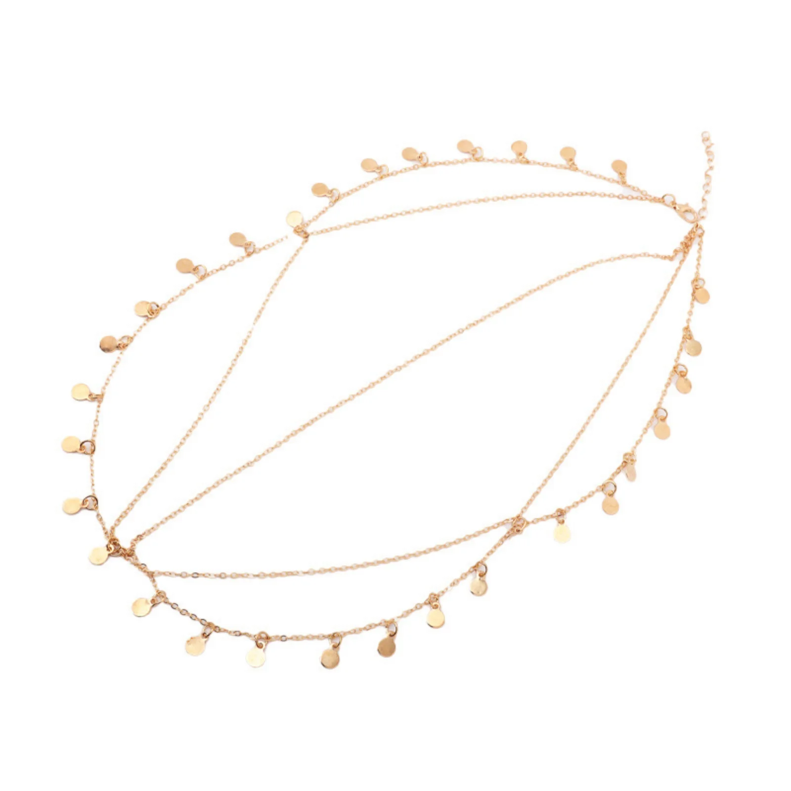 1PC Gold Chain Headpiece with Disc Charms, Boho - Style Hair Accessory, Elegant Head Chain for Festivals & Parties