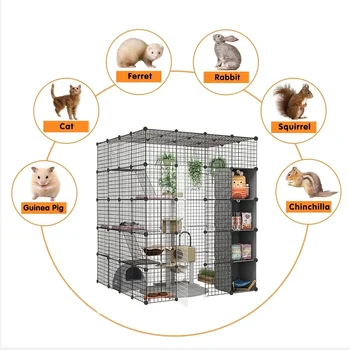 Door for Cats Cat Cage Large DIY Indoor Pet Home Small Animal House Detachable Playpen With 3 Doors 5 Tiers for 1-5 Cat Network 5