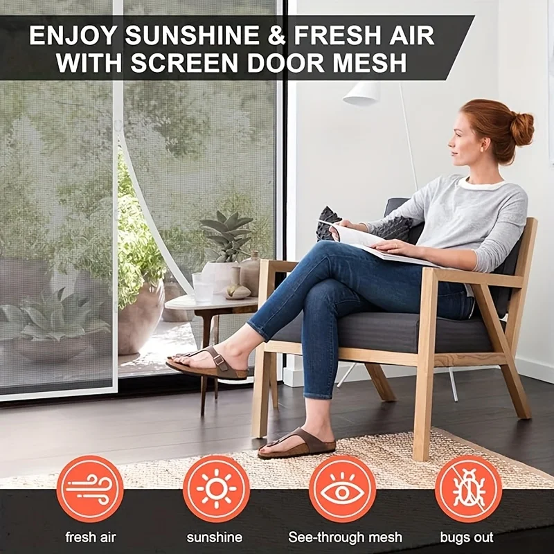 Magnetic Mesh Screen Door Curtain-Summer Mosquito and Insect Proof, Easy Install No-Drill Design for Living Room, Kitchen