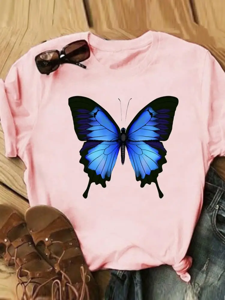 

Футболка женская летняя с коротким рукавом и принтом бабочки