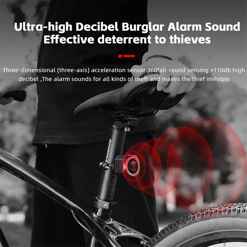 Bike Rear Light With Intelligent Sensor, Anti-theft Alarm, USB