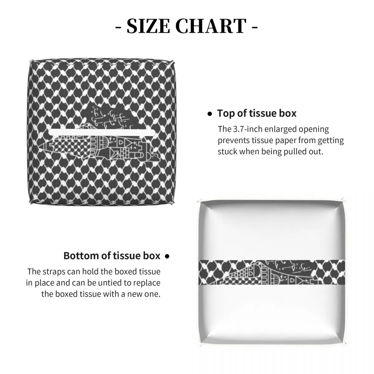 Custom Arabic Calligraphy Palestinians Map And Kufiya Pattern Facial Tissue Box Cover Square Leather Tissue Box Holder for Car 4