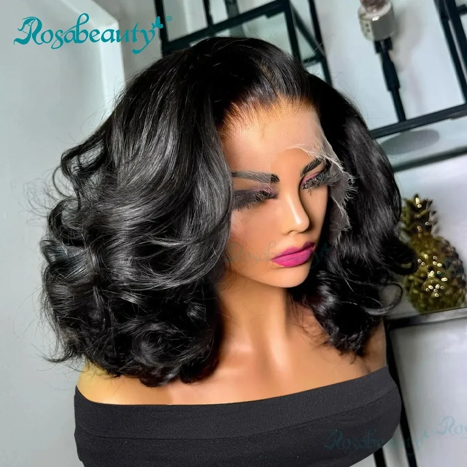 Human Hair Wig 250 Density Body Wave 13x6 Lace Frontal Human Hair Wigs Short Bob 5x5 Closure Wig Preplucked Water Wave For Women Rosabeauty