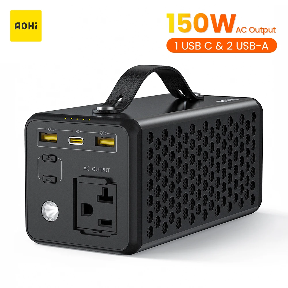 usb c power bank AOHI Portable Power Station 96Wh Backup Lithium Battery 26800mAh Power Supply with 150W AC Outlet for Travel Camping Emergency powerbank for phone