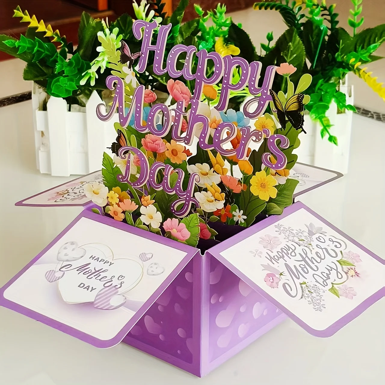 1pc 3D Pop-Up Mother's Day Father&rsquo;s Day Card with Envelope Laser-Cut Purple Floral Design Heartfelt Gift for Mom father