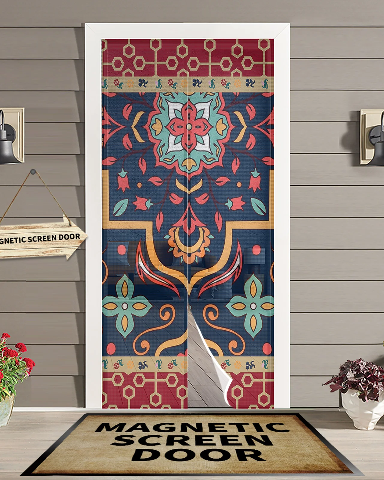 

Turkish Persian Pattern Retro Magnetic Door Curtain Summer Living Room Bedroom Home Anti-mosquito Screen Door Curtain