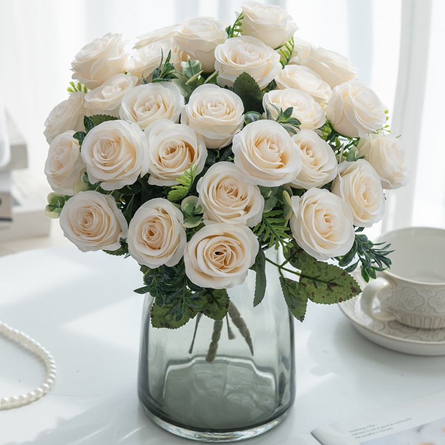 Artificial Flowers Nordic Rose Silk Wedding Home Bridal Bouquet Outdoor Courtyard TablDecoration Holiday DIY Gift Shooting Props
