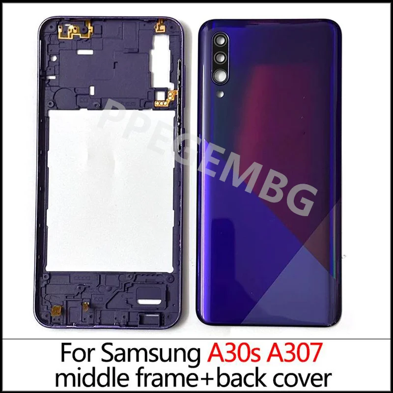 

A30s For Samsung Galaxy A30s A307 Full Housing Case Middle Frame + Battery Back Cover Rear Door + camera lens + Sticker + LOGO