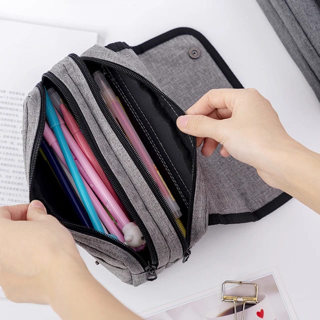 Large Capacity Pencil Case For Boys Girls Teenager High School University  College Adults Canvas Pencil Pouch Black Grey Pen Bag - AliExpress