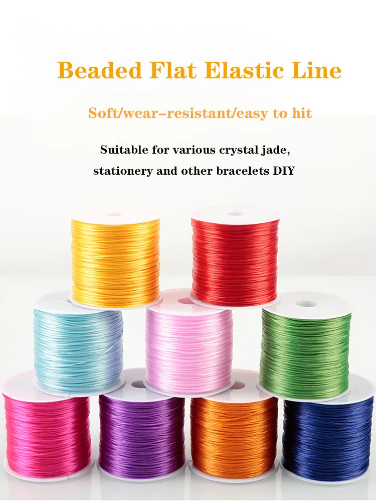 Description Picture 2 of item40M/Roll 0.6mm Flat Crystal Elastic Thread Bracelet String Leather Band Rope For Wearing Bracelet Elastic Thread Buddha Bead Thr