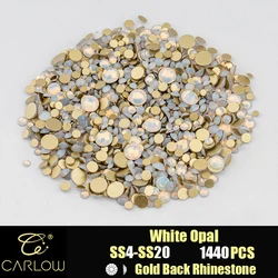 Shiny Gold Back Glass Crystal Rhinestones for DIY Crafts and Nail Art - 1440 Pieces (White Opal)