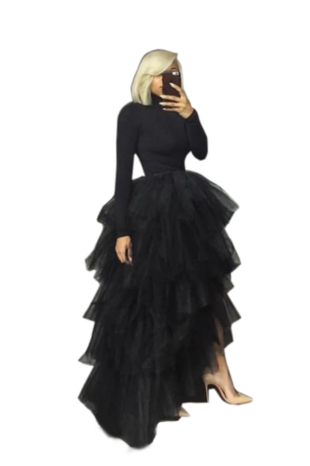 Multi-schicht Rock Mode Frauen High Low Tüll Langen Rock Süße Saum Kuchen Rock Unregelmäßigen Hochzeit Party Petticoat Geburtstag outfit – Detail 5