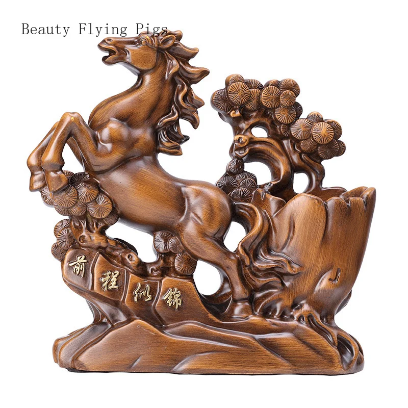 

New Chinese style resin zodiac horse pen holder decoration, desk,office desk handicrafts, teacher's day gifts feng shui Animal