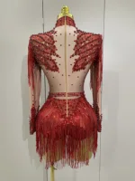 Women Sparkly Rhinestone Sequin Tassel Stretch Bodysuits 2025 New Arrival Birthday Party Nightclub Dj Stage Performance Costume - Image 6