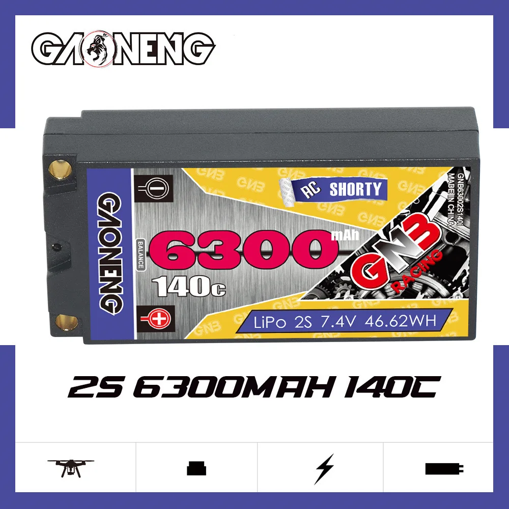 GNB 2S Shorty 7.4V 6300mAh 140C/280C RC Lipo Battery With 5mm Bullet Deans Ultra Plug for RC Car Truck Boat FPV Drones Parts