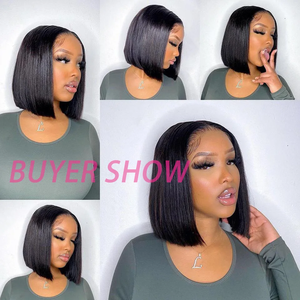 4x1 Short Bob Lace Brazilian Straight Wig 13x1 T Part Bob Lace Human Hair Wigs for Black Women Pre Plucked Remy Lace Part Wigs image_2