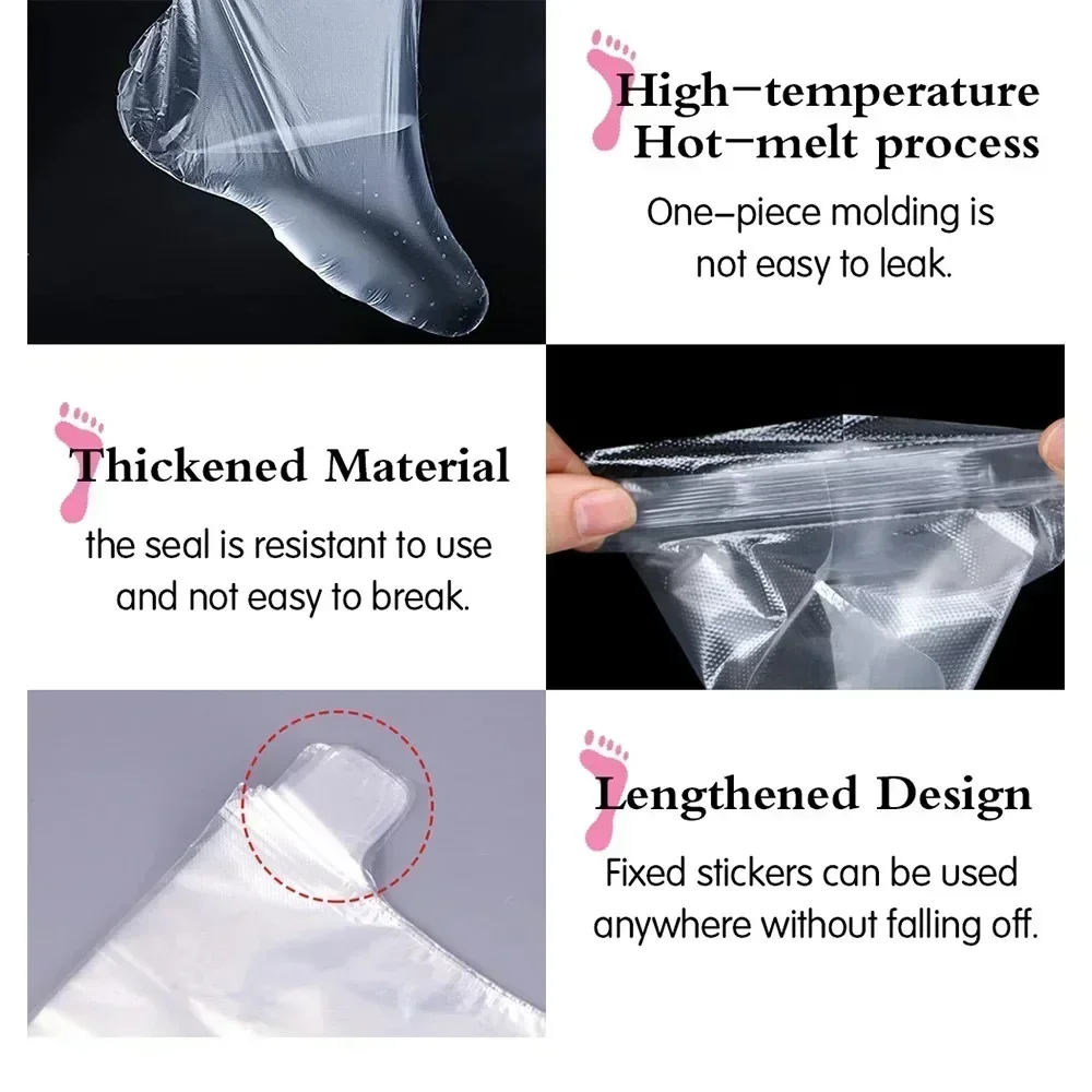 Disposable Foot Mask 100Pcs – Transparent PE Moisturizing Bags, Detox SPA Pedicure Tools for Infection Prevention