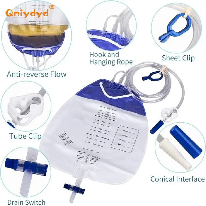 5Pcs 1000/1500ml Drainage Bag Thickened Independent Packaging Medical Anti-Reflux/Ordinary Type Urine Collection Bag