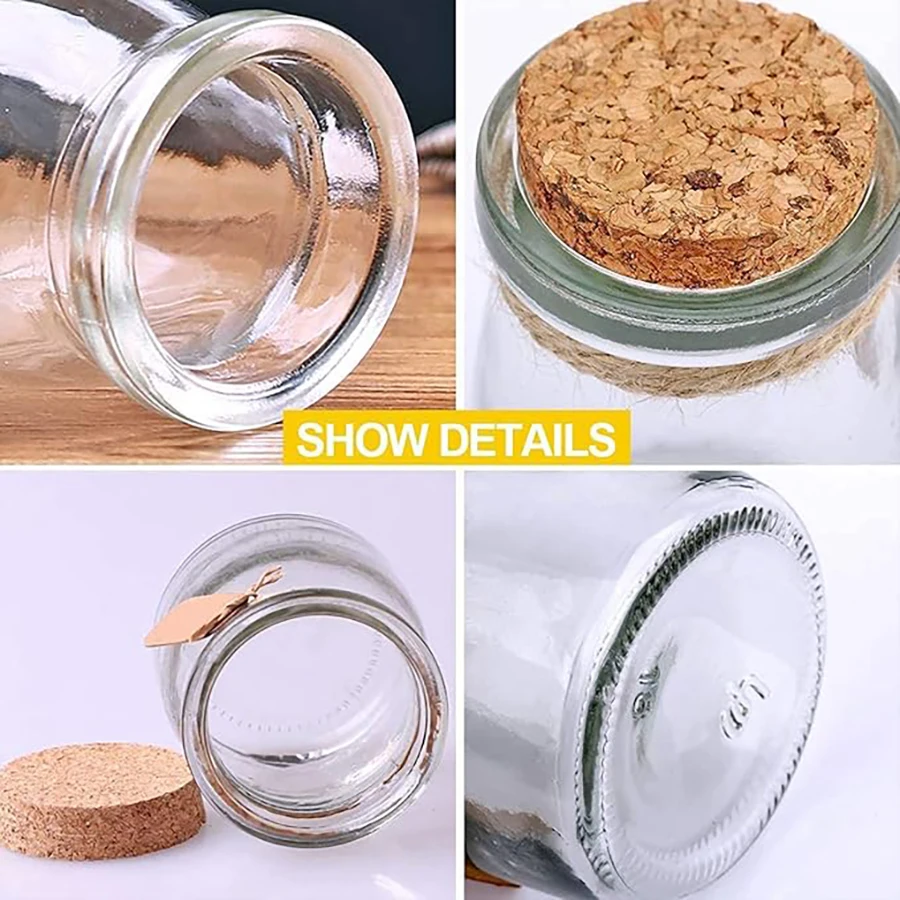 Decorative Glass Bottle with Cork Stopper 100ml Clear Glass Bottle with Cork Stoppers Pudding Jars 3.4oz Mini Yogurt Mason Jar 4