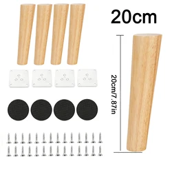 Set of 4 Premium Wooden Furniture Legs - Elegant Oblique & Straight Design with Non - Slip Durability for Chairs, Tables, Sofas & Cabinets (Oblique 20cm)