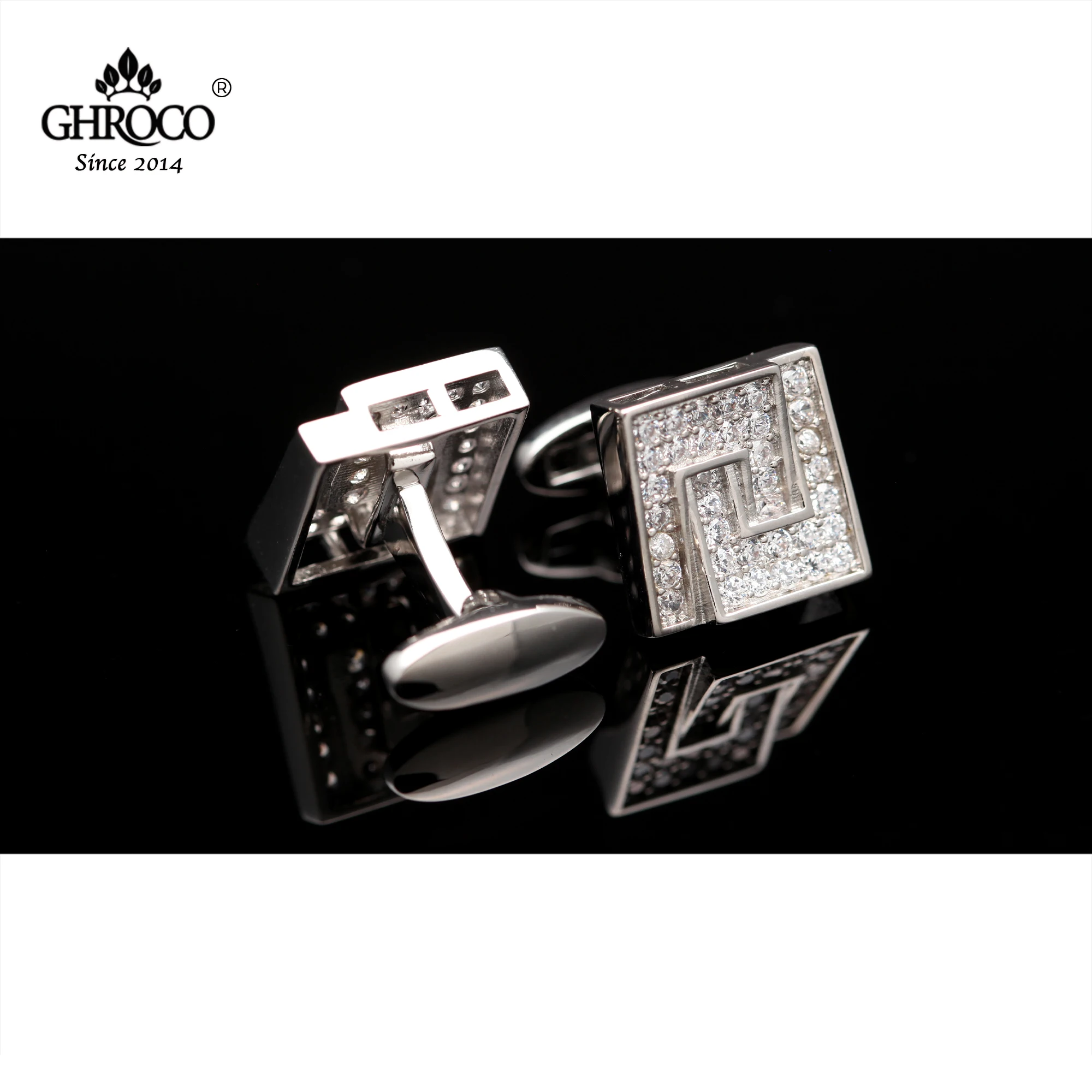 GHROCO High Quality Exquisite Glass Inlaid Shaped French Shirt Cufflinks Fashion Luxury Gifts Business Men and Women Groomsme