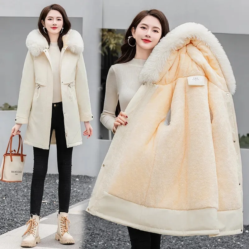 

Add Velvet Thicken Pai Overcome Long Cotton-Padded Jacket Female Winter New Korean Down Coat Women Parkas Fashion Outerwear Tops
