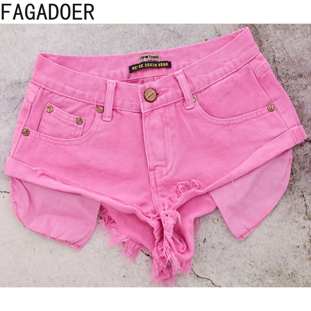 FAGADOER Candy Color Fashion Street Style Clothing Women Low Waisted Button Denim Shorts Female Y2K Matching Hot Cowboy Bottoms