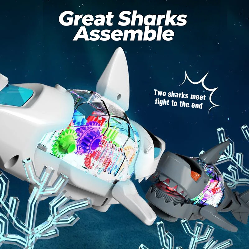 시뮬레이션된 회전하는 상어 전동 기어 움직이는 상어 멋진 조명 소리 효과 애완 상어 인터랙티브 게임 장난감 남아 여아 선물용