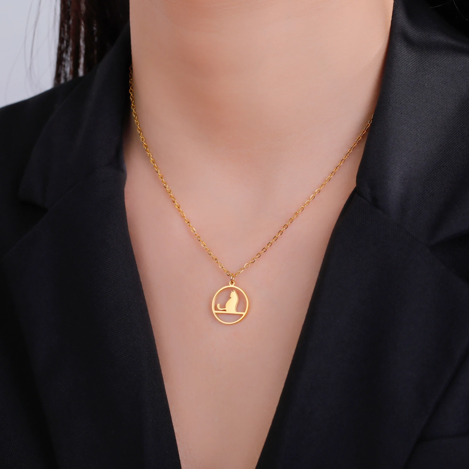 Walking Cat Kitten Necklace for Women Stainless Steel Pendant Necklaces - PeticaDeals