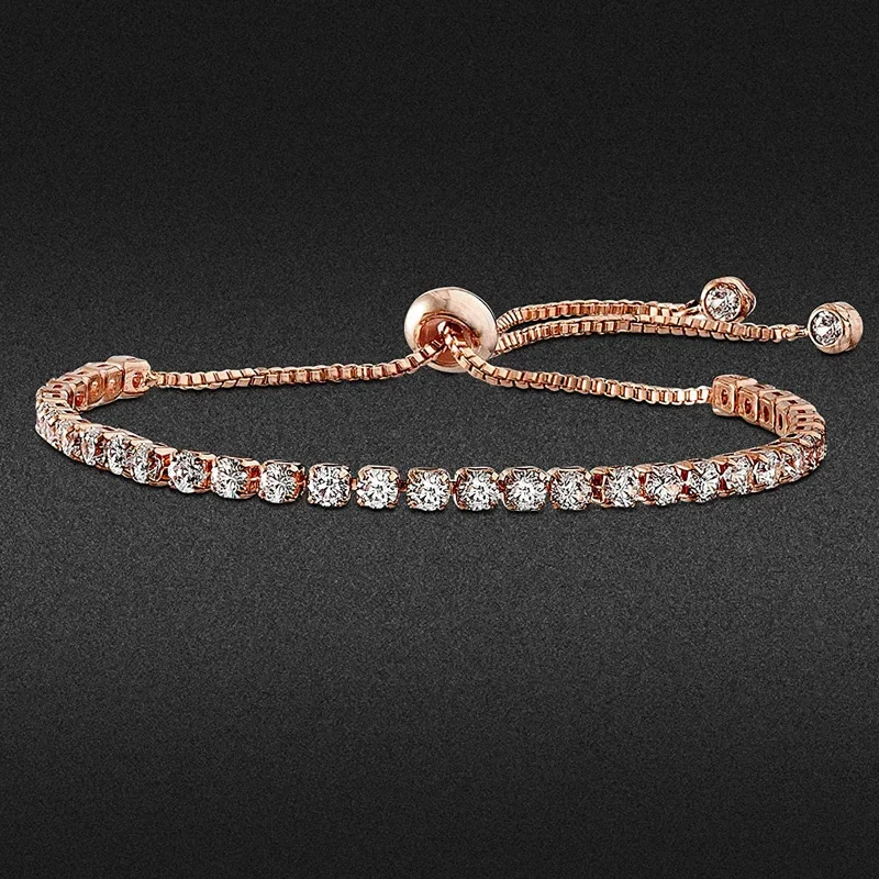 Chain Bracelet Zircon Bracelets Crystal Bracelet Charm Bracelet Silver Bracelet Cubic Zirconia Bracelet Fashion Charm CZ Tennis Bracelet for Women Crystal Zircon Jewelry Adjustable Gold Silver Color Box Chain Bracelets Gift