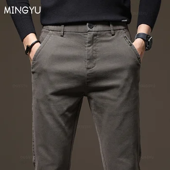 Autunno Inverno Pantaloni di alta qualità Uomo Elastico in vita Slim Caffè Twill Marchio di abbigliamento Pantaloni cargo spessi Uomo Plus Size 28-38 1