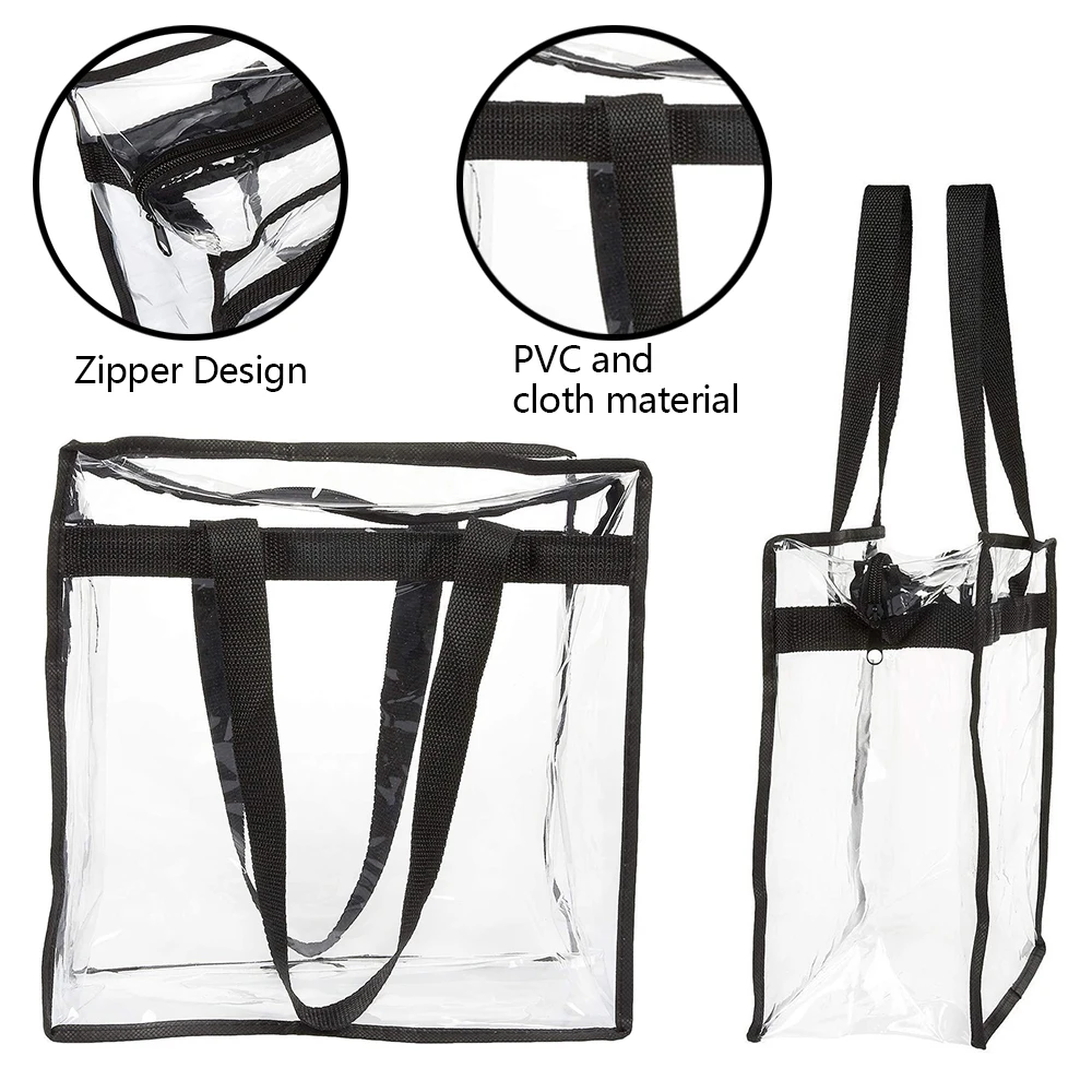 2/4Pcs Large Capacity Clear Tote Bags Multipurpose Clear Lunch Bag with Zipper Flexible Transparent Shoulder Bag for Work School