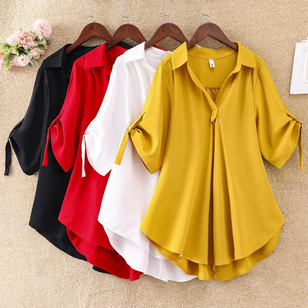 

Vintage 2023 Spring Women's Blouses Long Style Plus Size Blouse Ladies V Neck Loose Blouse Chiffon Shirt Ladies Vacation Tops