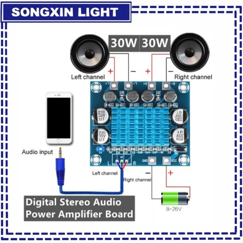 TPA3110 XH-A232 30W+30W 2.0 Channel Digital Stereo Audio Power Amplifier Board DC 8-26V 3A Dual Channel 30W