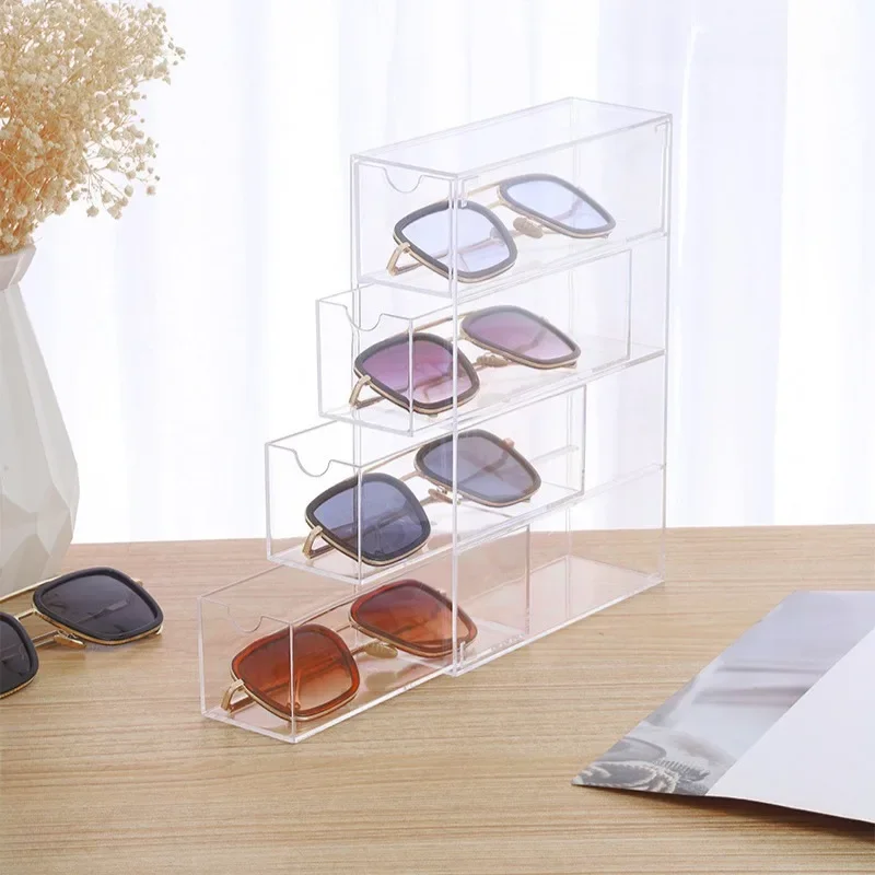4-layer Acrylic Sunglasses Storage Box Desktop Drawer Style Sunglasses Display Cabinet Dust-proof Storage Rack Home Storages Box