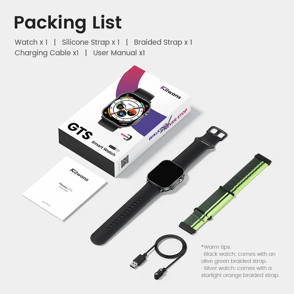 Filwans GTS Smartwatch 2.01" AMOLED Smart Watches for Men Women Sports Health Sleep Monitoring Smart Watch 2024 Blutooth Calling 6
